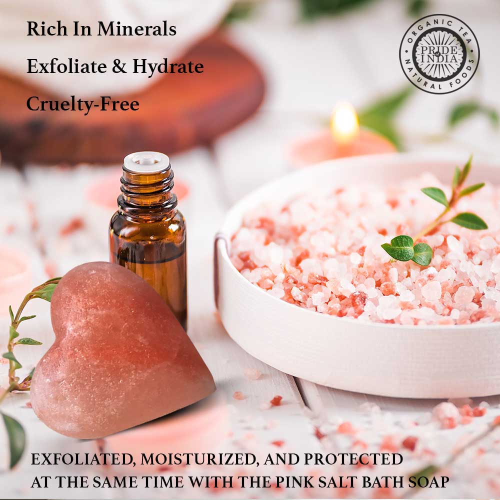 Himalayan Pink Salt Heart Shape Soap by Pride of India – Mineral Rich – Massage Bar/ Spa Ritual at Home – Chemical-free/Natural Occurring Salt Crystals Soap – Good for Skin/Hydrating